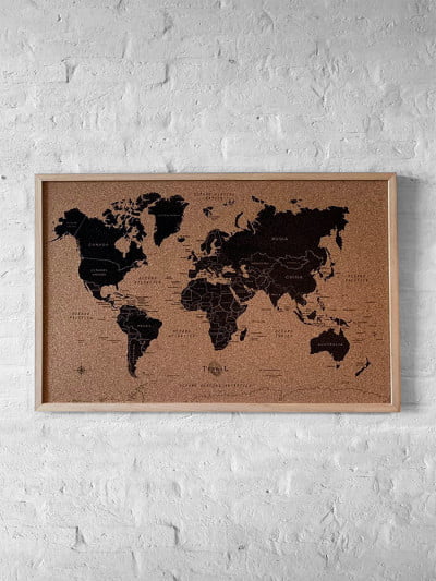 Mapamundi Rectangular Corcho - Enmarcado